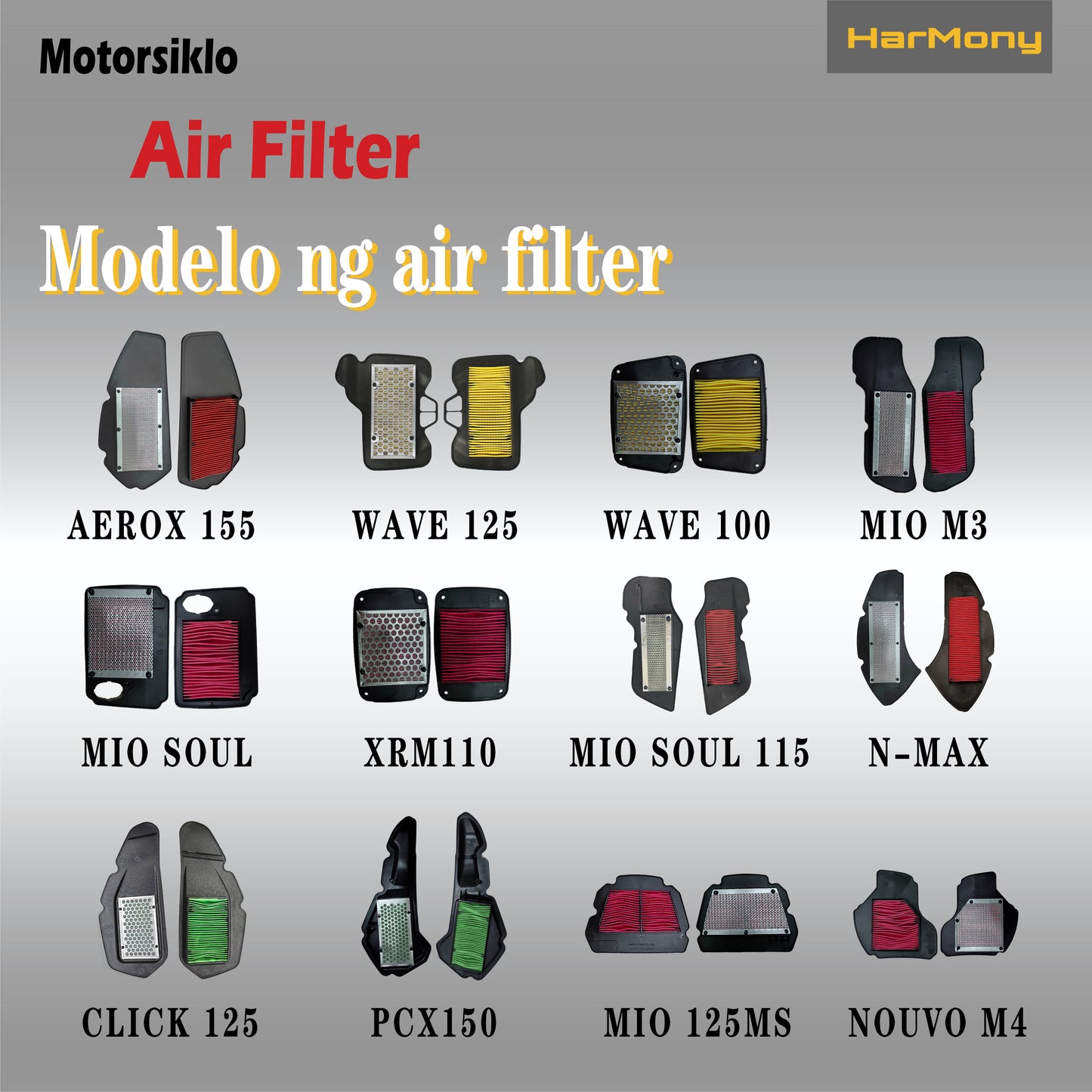 Harmony Motorcycle Air Filter Washable And Reusable For Mio I 125 / Honda Click 125 / Nmax/Aerox 155