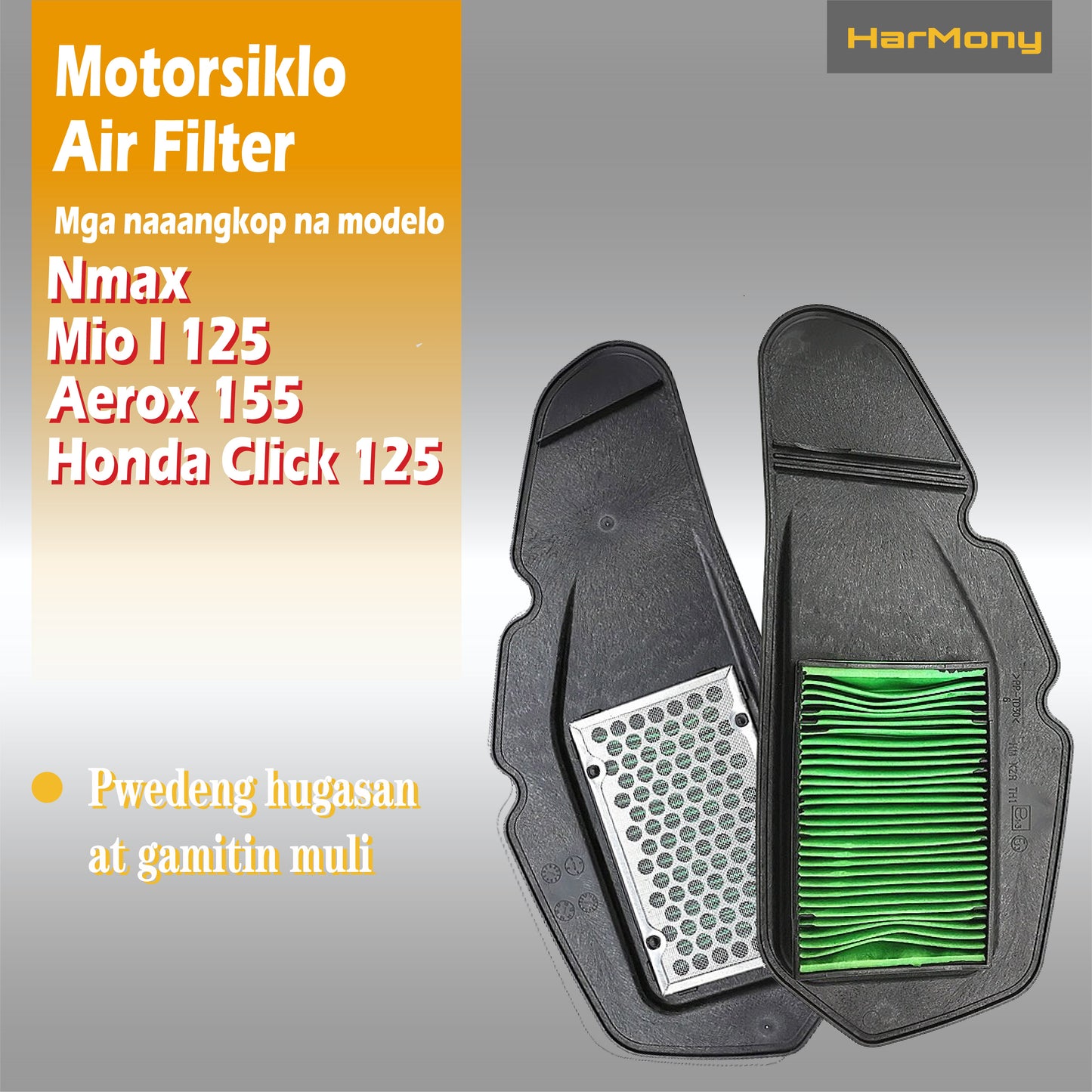 Harmony Motorcycle Air Filter Washable And Reusable For Mio I 125 / Honda Click 125 / Nmax/Aerox 155