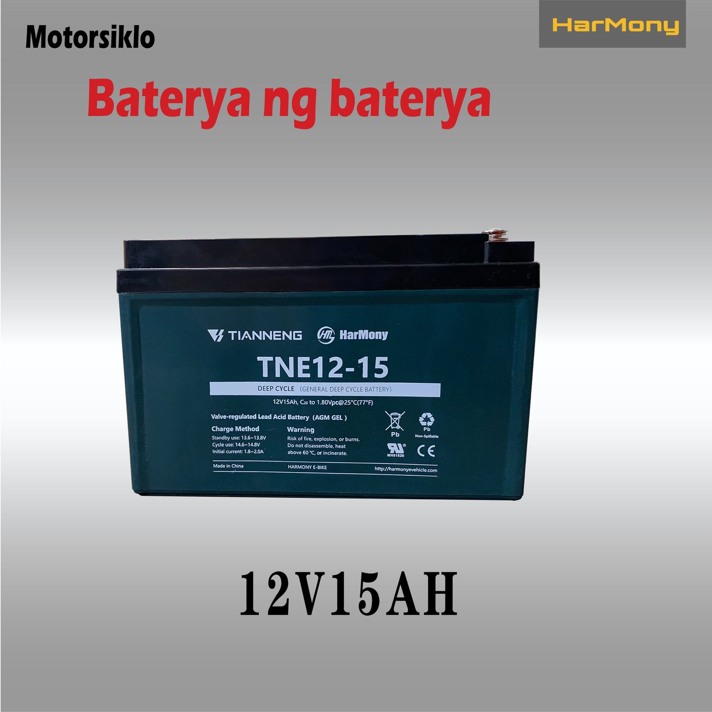 Harmony Ebike Battery 12V20/25/28AH Deep Cycle Agm Gel Type Big Capacity Lead Acid