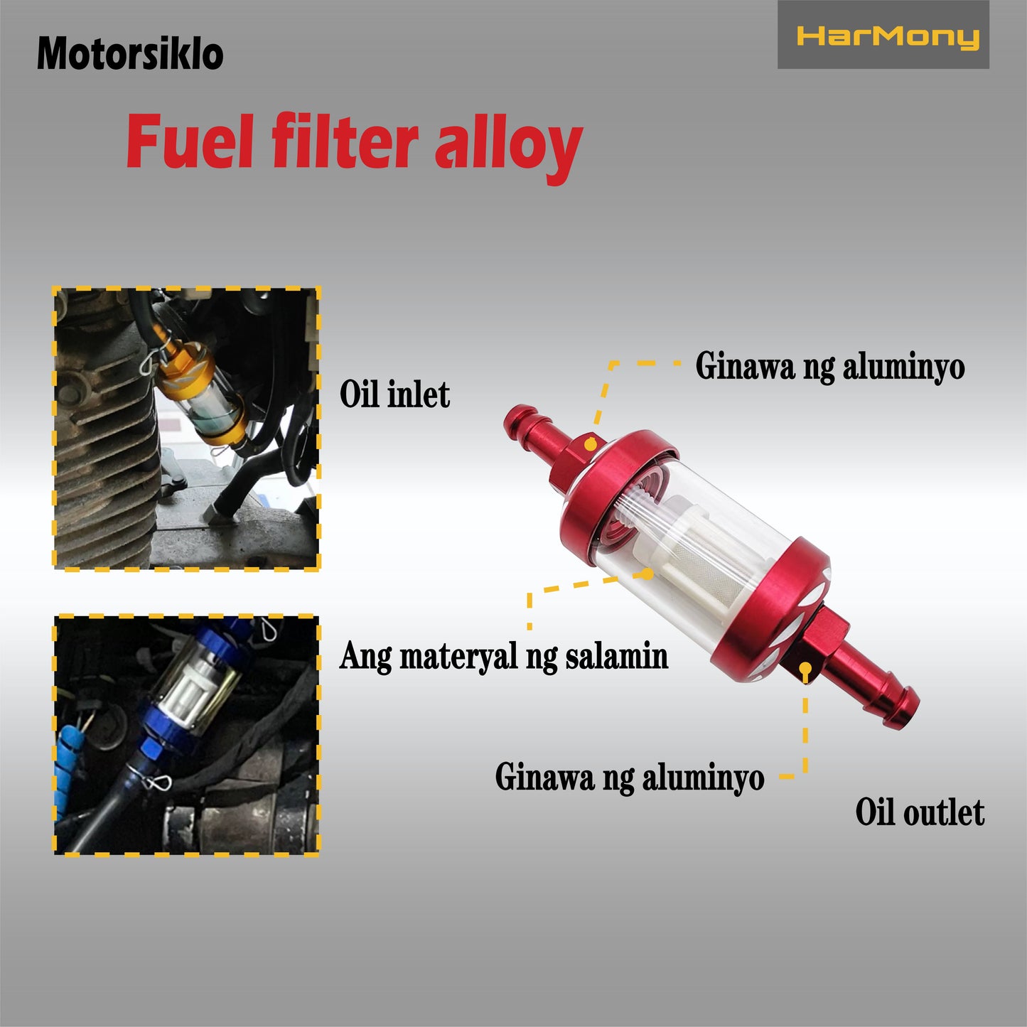 Harmony CNC Aluminum Glass Gas Oil Fuel Filter Universal Motorcycle Alloy Gas Oil Filter Washable